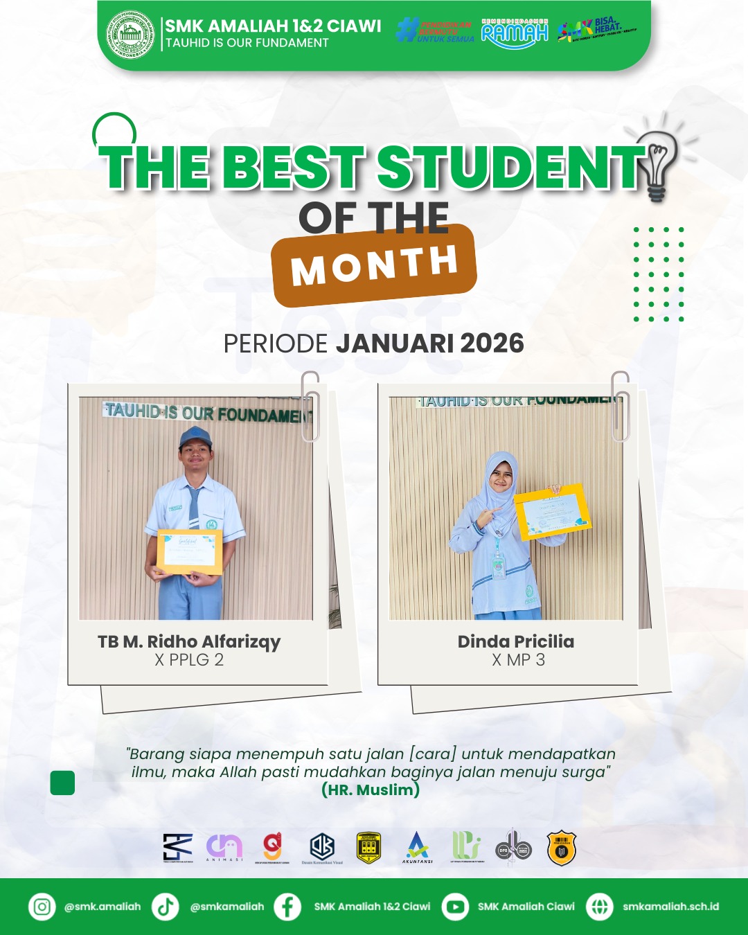 Terus Beri Apresiasi, Inilah Best Students SMK Amaliah 1 dan 2 Ciawi Periode Januari 2026